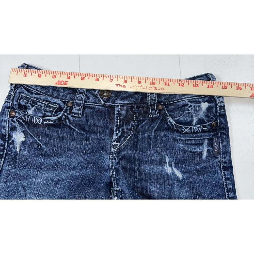 Silver Tuesday Bootcut Women's 26x33 Frayed Holes Thick Stitch Jeans Stretchy - Picture 8 of 10